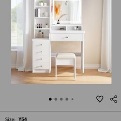 Makeup Vanity, Vanity Desk with Mirror and Lights, Makeup Vanity Set 5 Drawers, Stool and Open Shelves,Vanity Mirror 3 Color Lighting Modes Adjustable