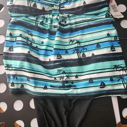Tropical Escape Teal Black Palm Trees Sailboats Tankini Size 12 New With Tag
