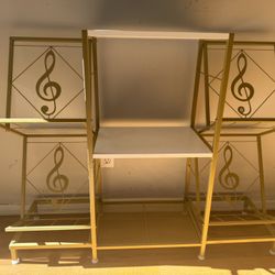 Metal record player stand with vinyl record storage shelves