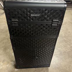 Rolling make up case with mirror and detachable carrying case