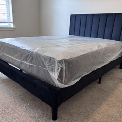 Brand New Full Size Upholstered Platform Bed With Plush Mattress (Free Delivery)