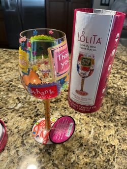 Lolita hand-painted Thank you Wine Glass - New