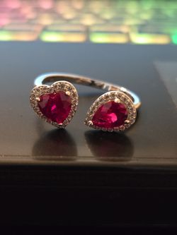 Size 10 sterling silver red heart stone ring