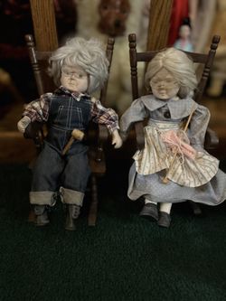 OLD MAN and WOMAN in Rocking Chair SET