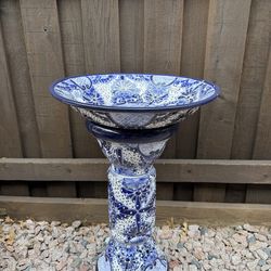 Mexican Talavera Blue Birdbath Decor, Pottery, Clay Pot, Planter