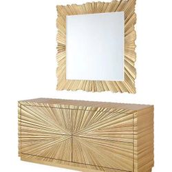 CONSOLE TABLE AND MIRROR ! AVAILABLE IN GOLD AND SILVER ! Buffet Size: 66* 18* 31* Mirror Size: 47* 47*! MINAS HOME FURNITURE ! 