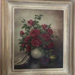 Hand painted Red Roses With Large Frame  