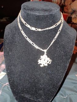24in Sterling Silver Chain And Dragon Pendant