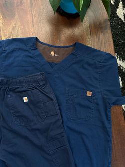 Mens Carhartt Ripstop Scrub Set, Top (L), and Pants (Large Tall), Navy Blue