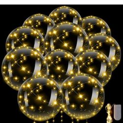 20 Pack 20 Inch 24 Inch LED Balloons, Clear Lighted Balloons, Christmas Balloons Glowing Bobo Clear Light Balloons with Warm White String Lights for W