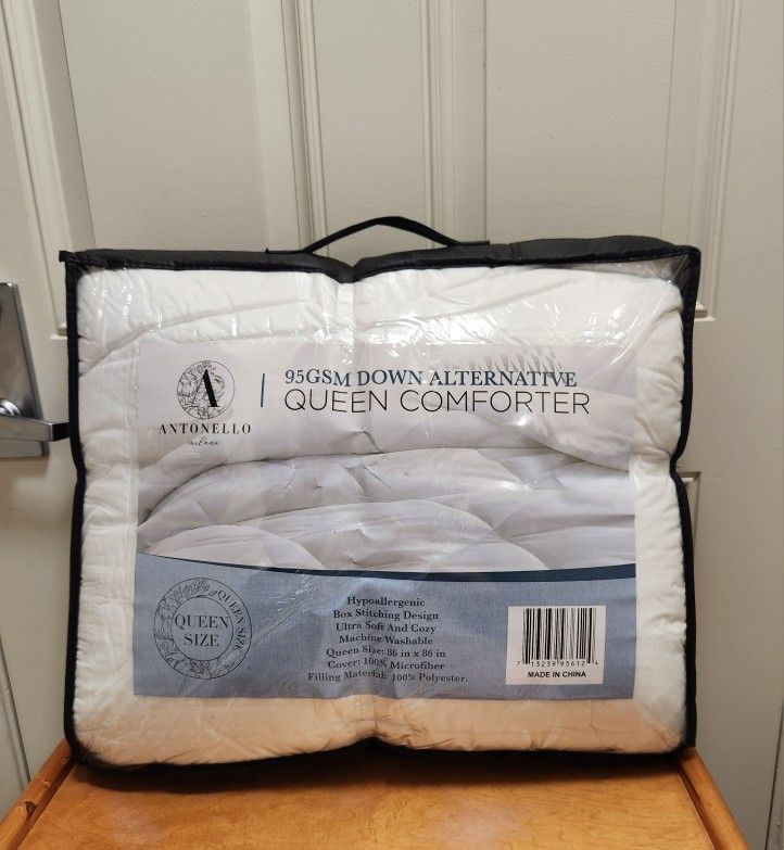 NEW Antonello 95GSM Down Alternative White QUEEN Comforter, Hypoallergenic, Machine Washable 86"x86" (SW Santa Rosa)