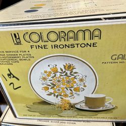Colorama Fine Ironstone Gala Pattern Dinner set Brand New, Vintage, NEW, MADE IN JAPAN 20pc Service 