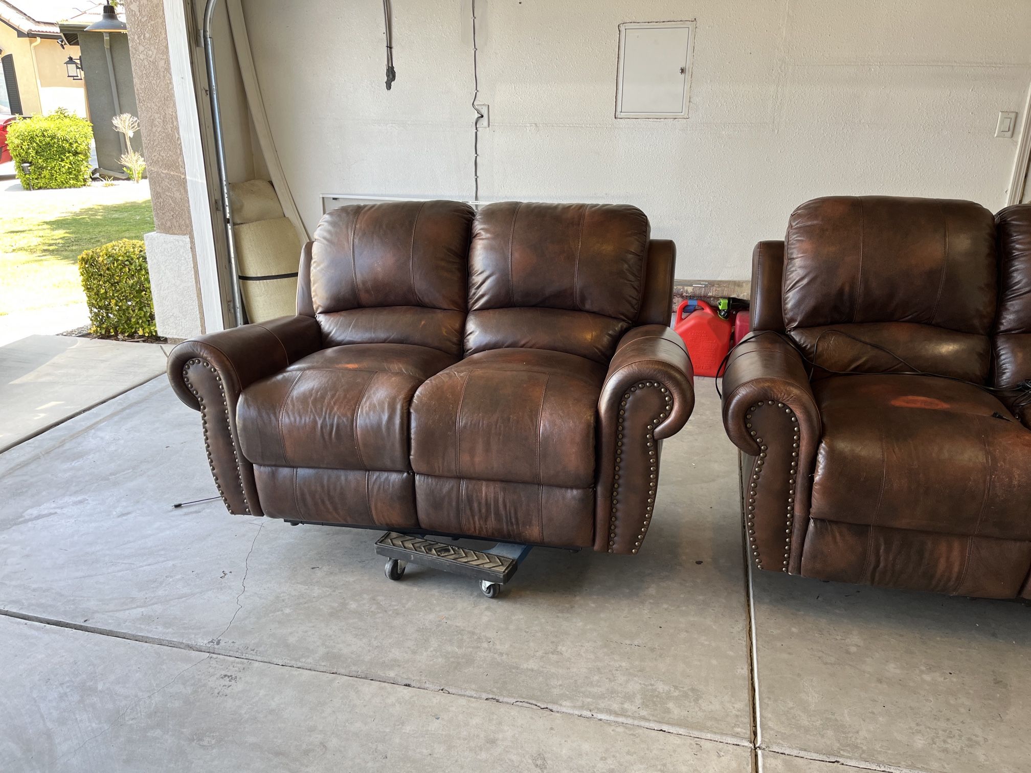 Leather Brown Sofa And Loveseat