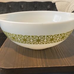 4QT Vintage Pyrex Verde Square Green Flowers Double Handled Mixing Bowl-#444