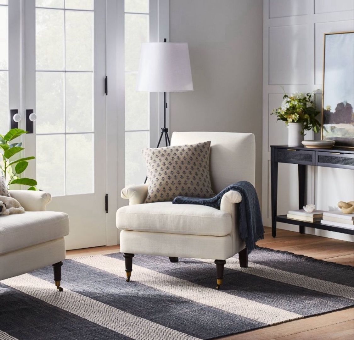 Mercer Rolled Upholstered Arm Chair with Casters Cream - Threshold designed with Studio McGee