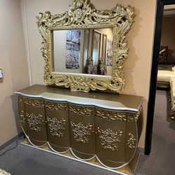 FLOOR SALE: Golden Buffet And Mirror 