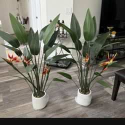 Artificial Plant With Flowers 4 Ft Tall Set Of 2! Comes With Planter With Inside Stone Decoration! Brand New 