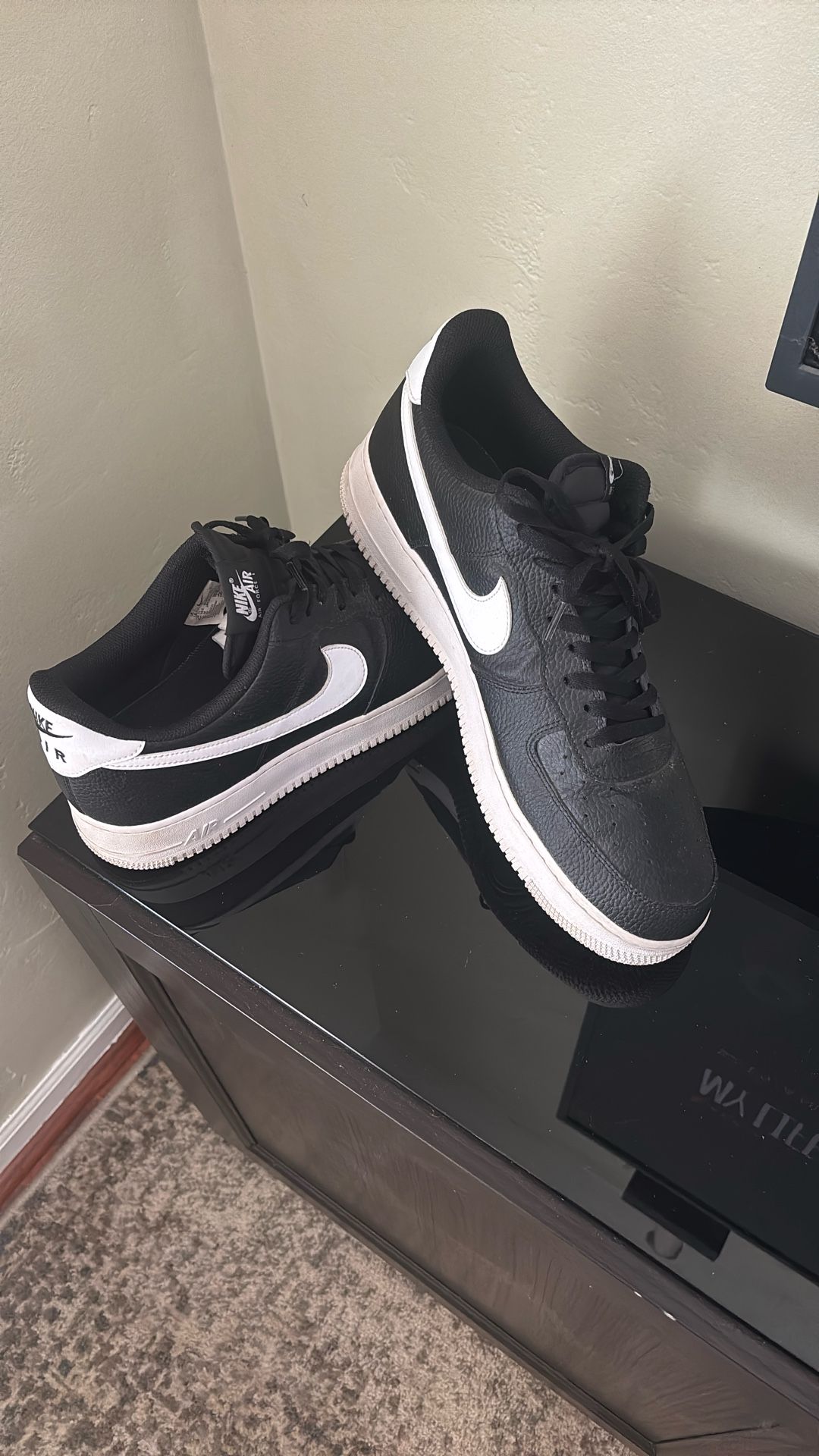 Nike Air Force 1 '07 Low Black White Pebbled Leather Nby CT2302 002 Men's