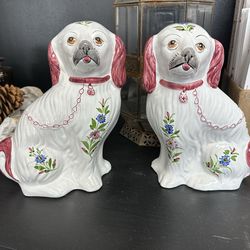 Vintage Staffordshire Style Spaniel Dogs – Hand Painted Portugal (Pair)