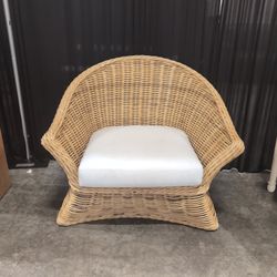 Natural Wicker Barrel Chair with Cream Cushion