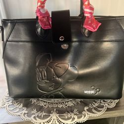 Minnie Mouse Black Leather Tote Bag