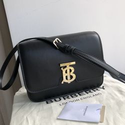 BURBERRY Black Leather Mini TB Shoulder Bag