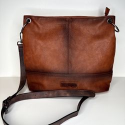 Wrangler Brown Faux Leather Crossbody Tote Bag – 14x11, Adjustable Strap
