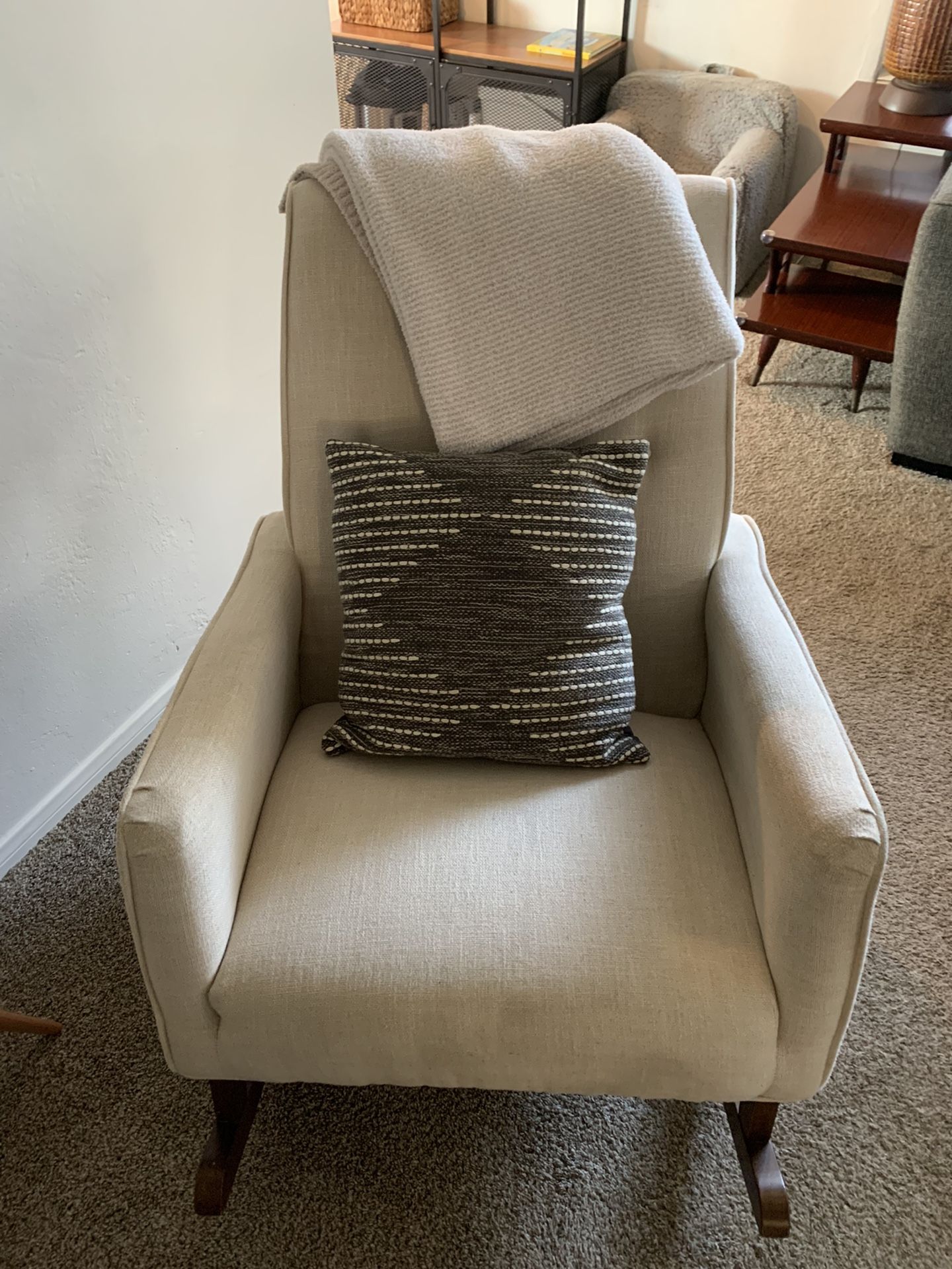 Cream Fabric Rocking Chair (w Dark Wood) $35!