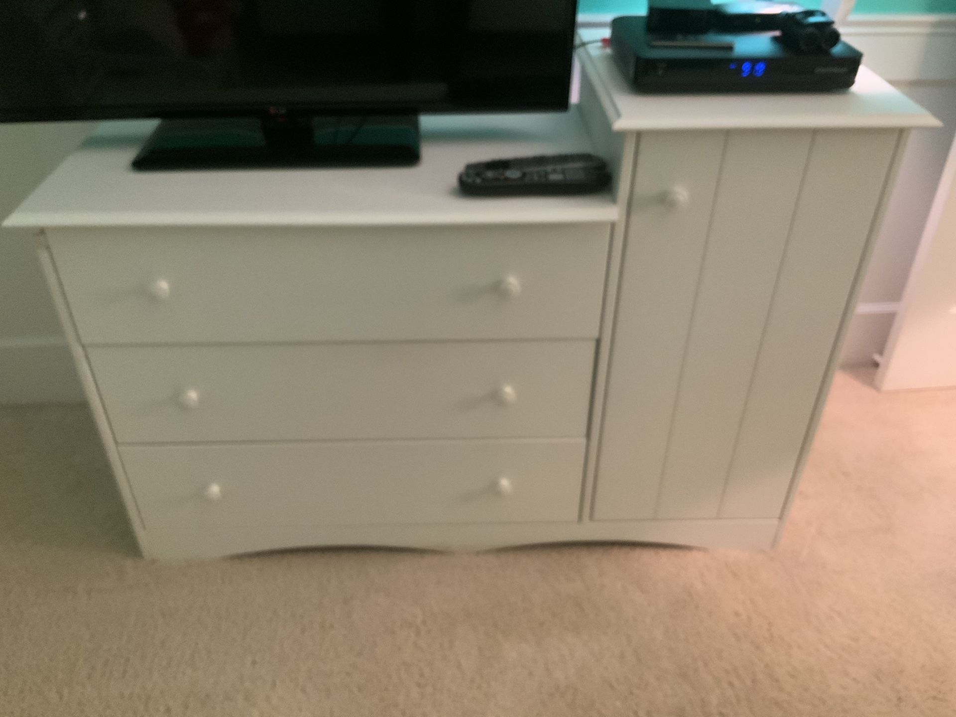 Morigeau Lepine Solid Maple White Dresser and/or Changing Table with three drawers and one door with two shelves