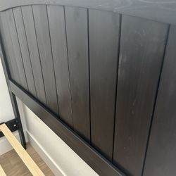 Black Pine Wood Head Board And Bed Frame