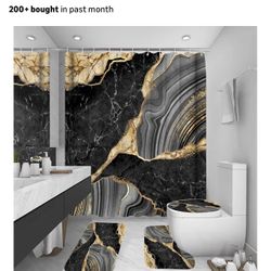 4pcs Bathroom Mat Set With Shower Curtain, New