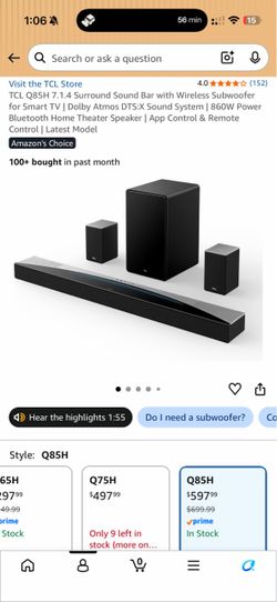 Brand New TCL Surround Sound q85h