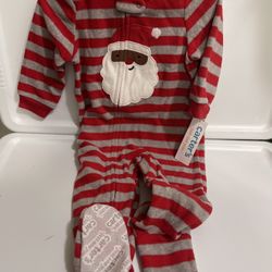 Carters Toddler Boy Striped Santa Fleece Footed Pajama Set 