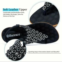 Stylish & Beautiful Soft Leather Upper Sparkling Sequined Women Sandals