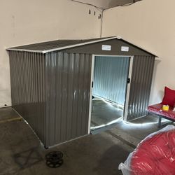 (New in box need assemble)10x8 8’ L x 10’ W x 6.’ H galvanized steel Metal Storage Shed Outdoor Garden Backyard 8’x10’ Storage 