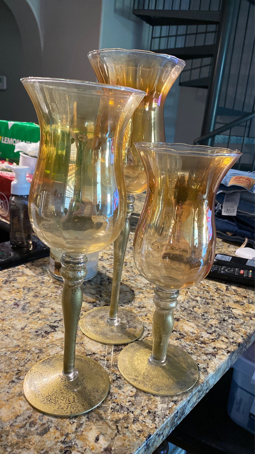 Glass / gold candle holders