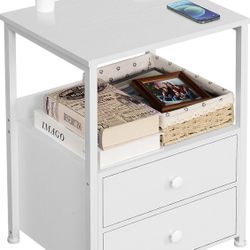 Nightstand, Industrial Bed Side Table With 2 Drawers Storage 