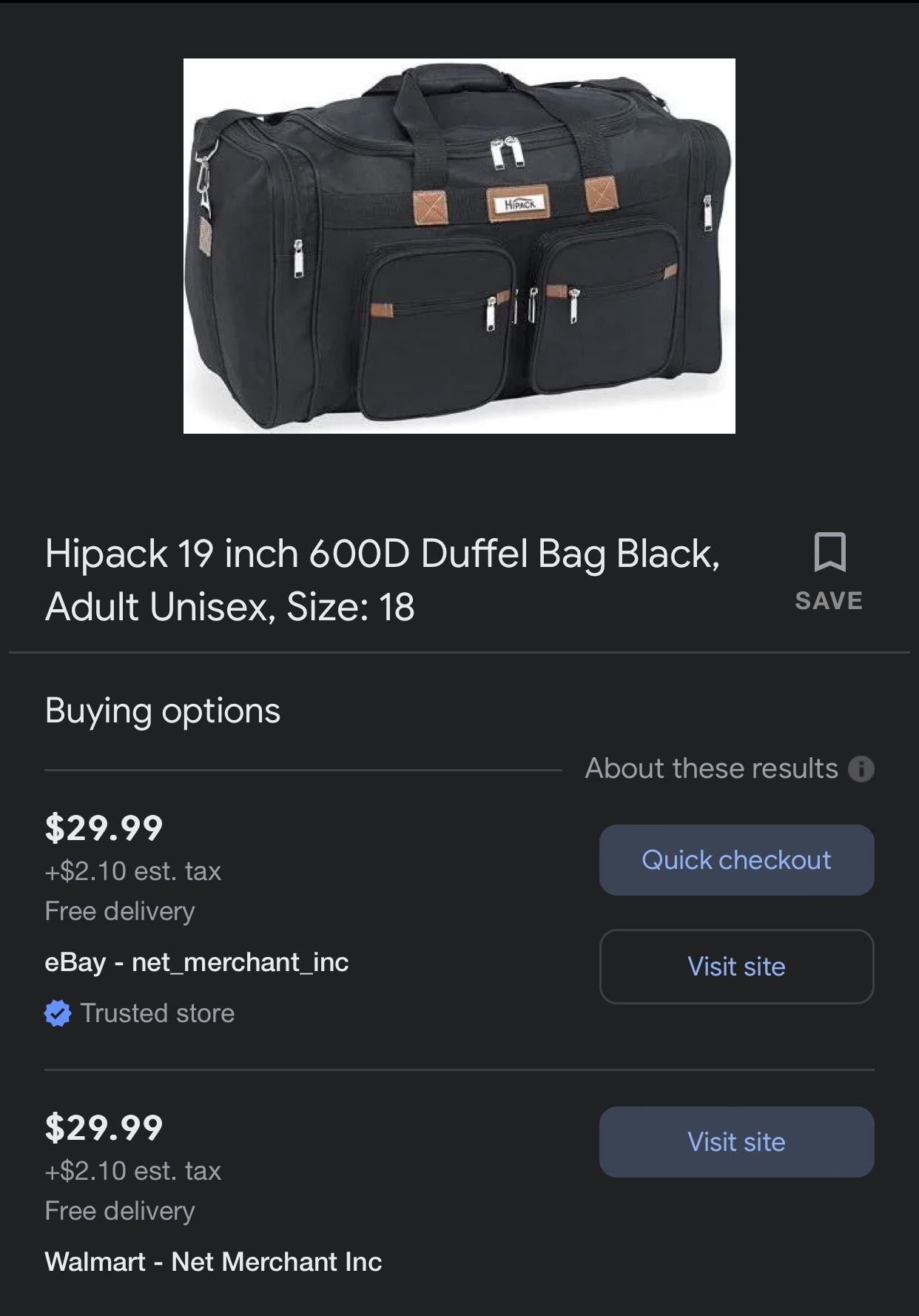 HiPack 19 Inch Duffle Bag (Black)