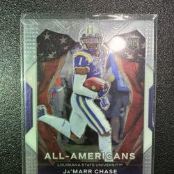 JA'MARR CHASE LSU TIGERS ALL AMERICAN ROOKIE PRIZM PANINI SPORTS CARD!