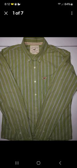Mens Hollister Long Sleeve Green Blue Stripes casual Shirt Size XL