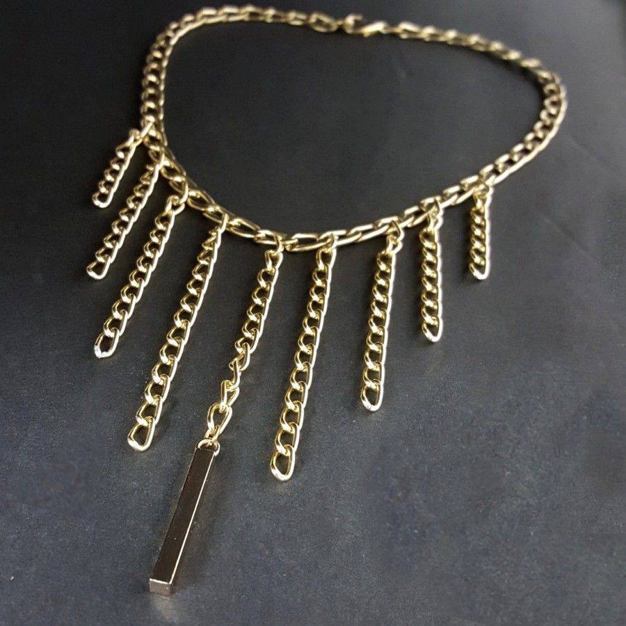 New Gold Tone Chain Bib Necklace