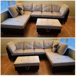 Brand New Beige Microfiber Sectional With Storage Ottoman 