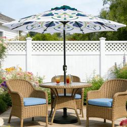 9 ft. Steel Market Crank and Tilt Patio Umbrella in Printed Pattern