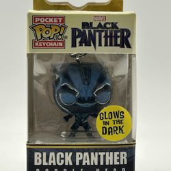 Funko Pocket POP! Bobble Head Keychain BLACK PANTHER | Blue Glow-in-the-Dark