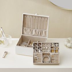 2-Layer Jewellery Box, Jewellery Organiser with Handle, Removable Jewellery Tray, Jewellery Storage, Floating Effect, 20.5 x 24 x 11 cm, Gift Idea, Wh
