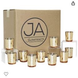 Just Artifacts 2.75-Inch Speckled Mercury Glass Votive Candle Holders 25ct/Gold votive