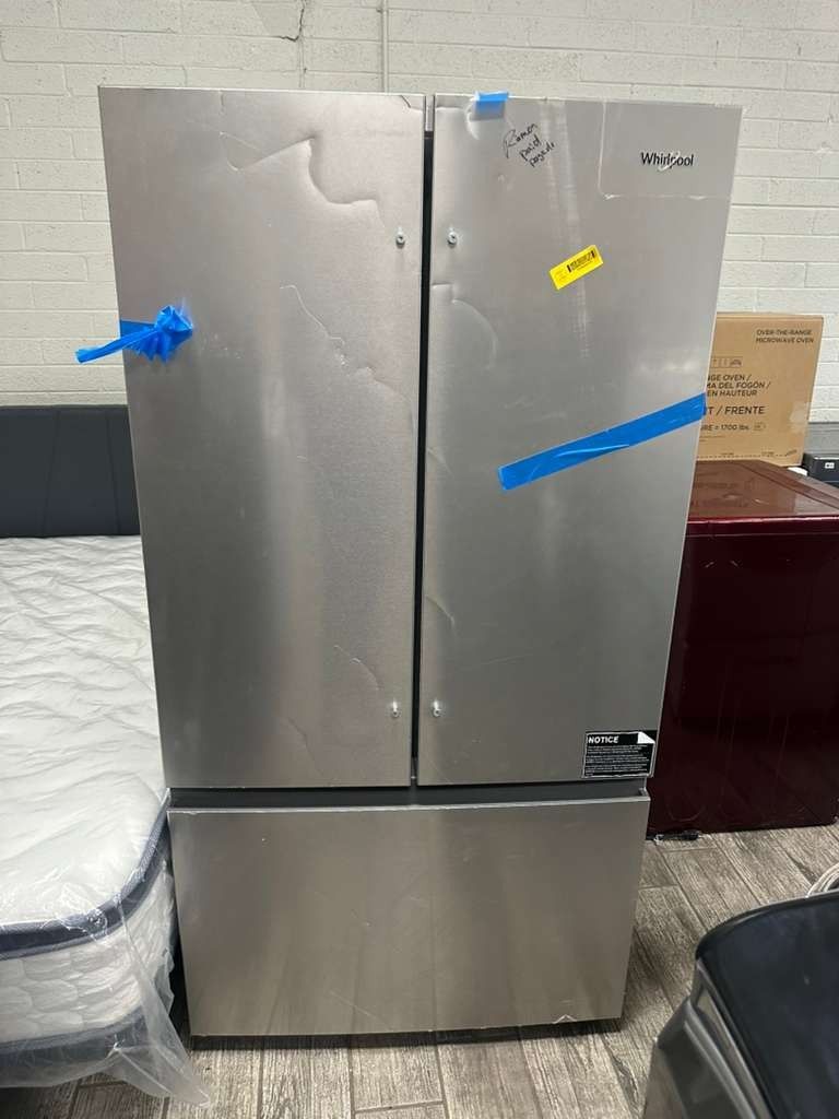 Whirlpool stainless steel new French door fridge with warranty scratch dent model