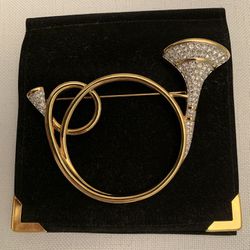 Swarovski Crystal French Horn Brooch Pin