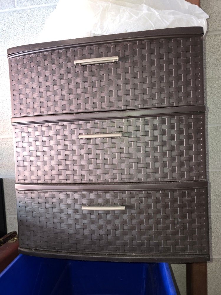 Sterilite 3 Drawer Wide Weave Storage Tower, Plastic Drawers to Organize Clothes in Bedroom, Closet, 2-Pack, Brown