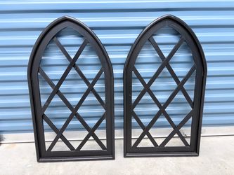 Pair of Black Arched Window Wall Decor – 30” Farmhouse
